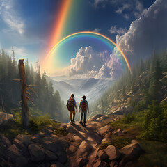 Time-traveling hikers on a rainbow trail.