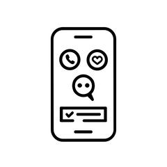 Smartphone Interface Icon, Black Line Art, Mobile Technology and Apps Symbol