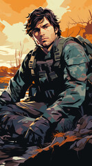 Illustration of Soldier at Sunset

