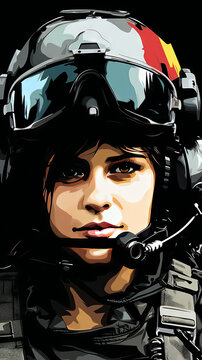 Illustrated Female Pilot with Helmet

