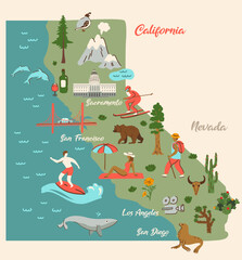 California map. Vector illustration. Flat style graphic