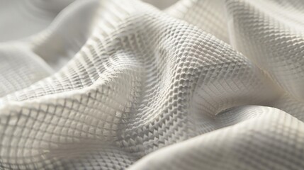 A white fabric with a pattern of squares and triangles