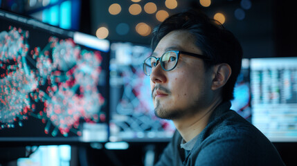 Portrait of a Focused Data Scientist Analyzing Data