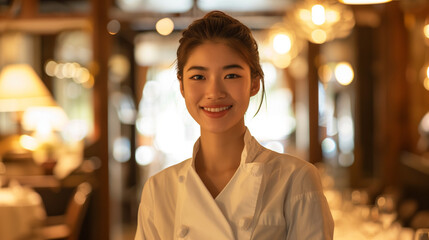 Portrait of Confident Asian Chef Smiling in White Uniform.