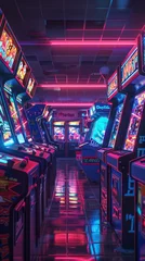 Foto auf Acrylglas Antireflex A neon-lit room with many video game machines © Irfanan