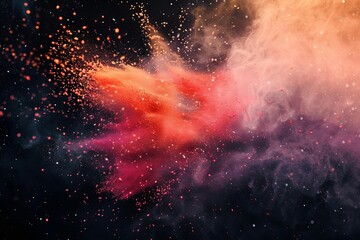Explosion of colorful powder with particles frozen in motion, abstract dust splatter photo