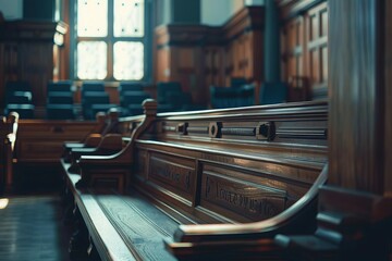 Empty courtroom interior, law and justice concept, judicial system background - obrazy, fototapety, plakaty