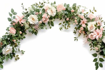 Obraz na płótnie Canvas Elegant wedding flower arch cutout, floral decoration element isolated on white background