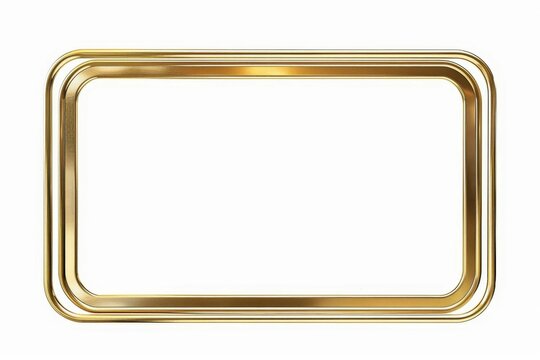 Elegant double line golden rectangle frame isolated on white, luxury border design, 3D illustration