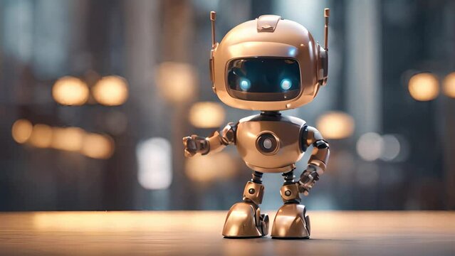 Cute Smart robot waving hand on bokeh background. industry 4.0 concept. Iot smart robot.