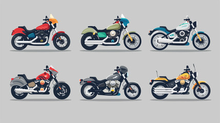 Colorful motorcycles set with several models in gra