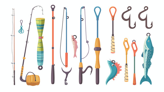 Colorful set collection elements to fishing rod and