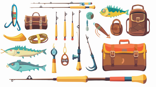 Colorful set collection elements to fishing rod and