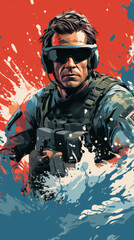 Naklejka premium Futuristic Soldier in Combat Gear