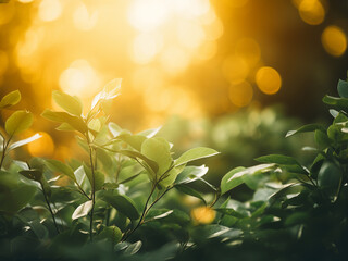 Discover the natural beauty captured in blurred leaves and bokeh. - obrazy, fototapety, plakaty