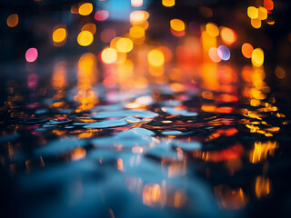 Witness the serene beauty of a river's blurred reflections under night lights.