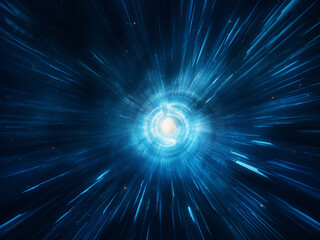 Warp or hyperspace motion captured in abstract blue star trail.