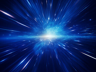 Abstract warp motion depicted in blue star trail.