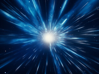 Warp or hyperspace motion presented in abstract blue star trail.