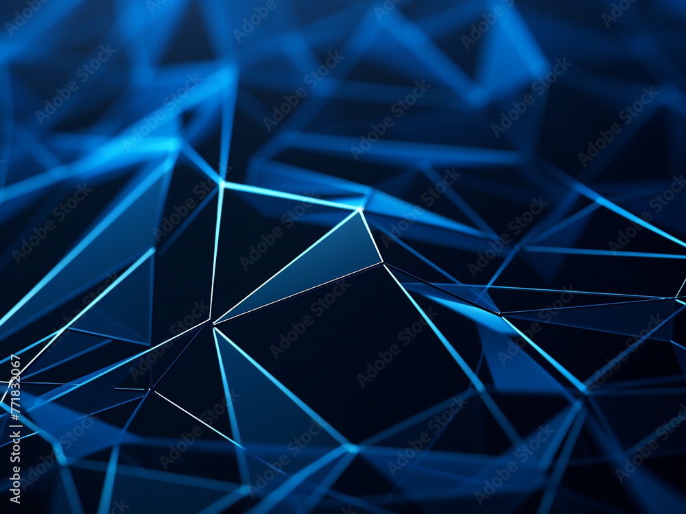 Poster 3d rendering displays abstract plexus with blue geometric shapes.