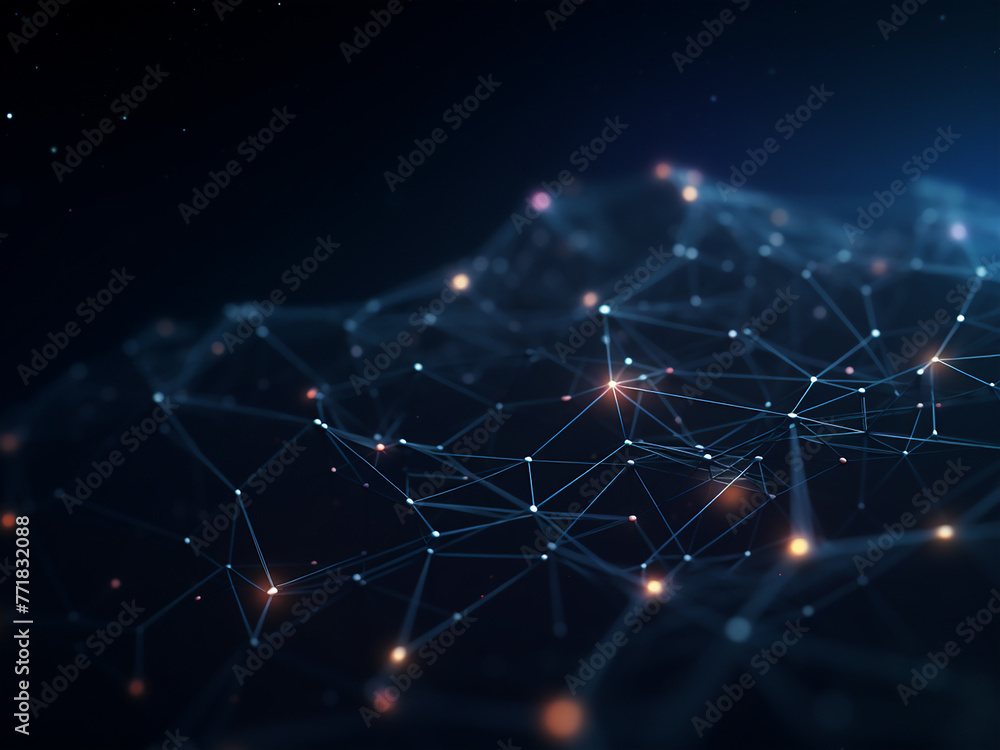 Poster low poly design features polygonal space with dots and lines.