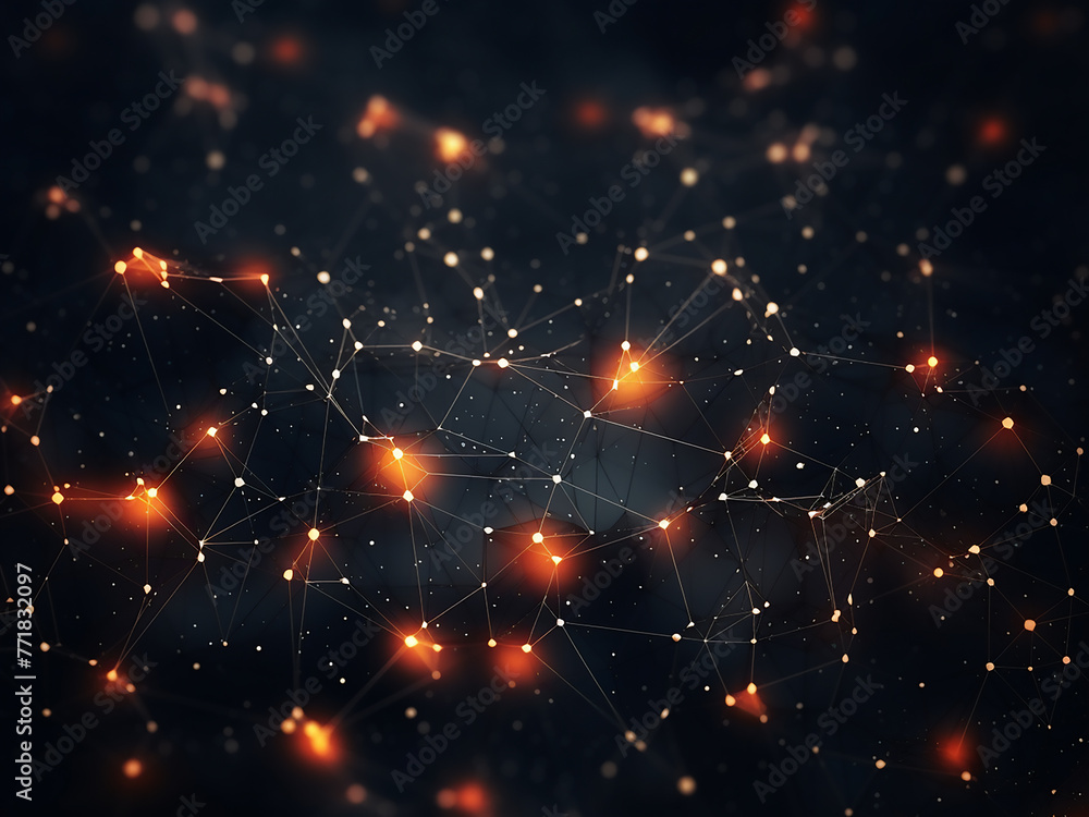 Poster dots and lines form connection structure in polygonal space.