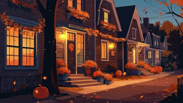 street in the night autumn season