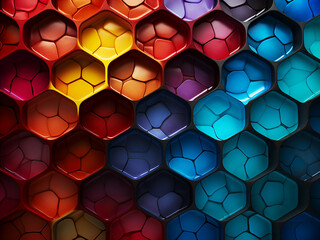 Illusory hexagonal patterns adorn colorful 3D backgrounds with fascination.