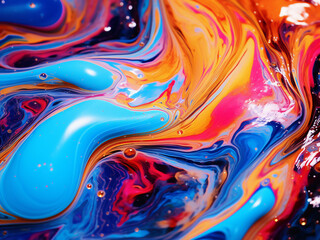 Abstract fluid painting offers a contemporary background with vibrant hues.