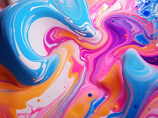 Vibrant acrylic paint creates a trendy, fluid artwork with swirling colors.
