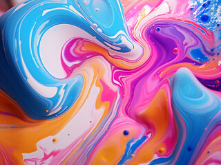 Obraz premium Vibrant acrylic paint creates a trendy, fluid artwork with swirling colors.