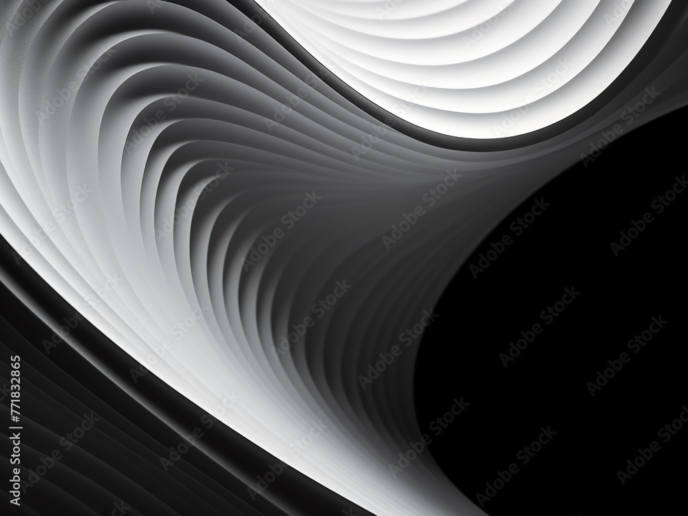 Poster smooth lines define the black and white abstract background.