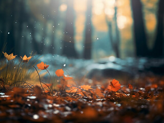 Autumn forest scene softened with beautiful bokeh effect.