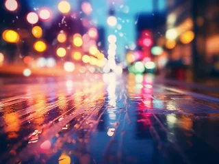 Foto op Plexiglas Colorful lights blur into a defocused background. © Llama-World-studio