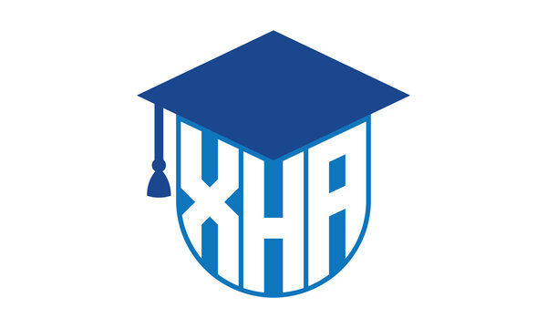 XHA initial letter academic logo design vector template. school college logo, university logo, graduation cap logo, institute logo, educational logo, library logo, teaching logo, book shop, varsity