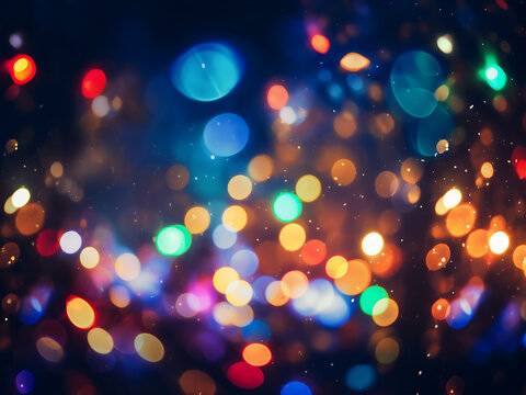 Colorful lights blur in festive background.