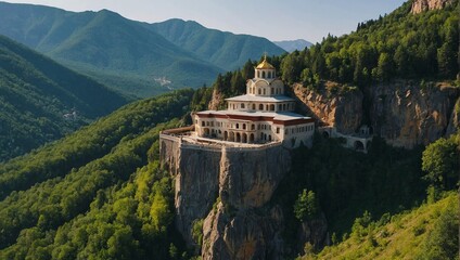A photo of a monastery on a cliff.

 - obrazy, fototapety, plakaty