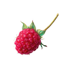 A berry of the raspberry plant with green leaves on a transparent background