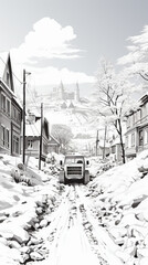 Snowy Suburban Street Scene

