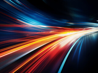Speed-driven motion: light and stripes blur across darkness.
