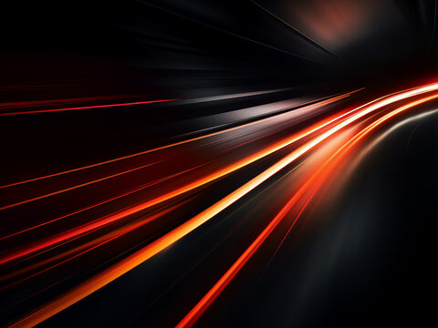 Racing through darkness, light and stripes swiftly move.