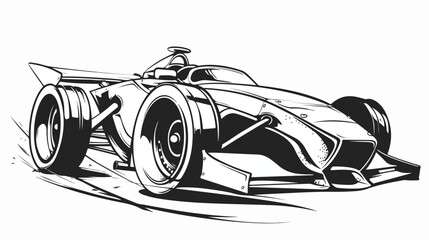 Coloring page with race car and racer helmet on whi