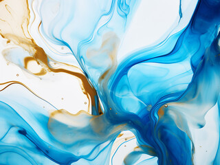 Obraz premium Intricate patterns emerge in blue, gold, and white alcohol ink.