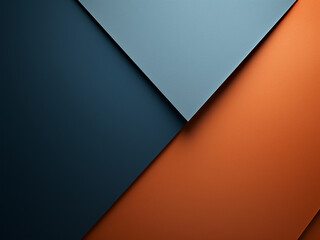 Sharp layers and shadows characterize an orange-blue metallic background.