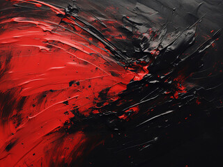 Contemporary artistry comes alive in an oil painting with red-black hues. - obrazy, fototapety, plakaty