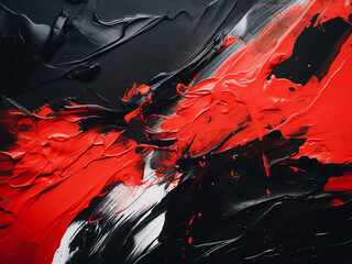 Bold brushstrokes and red-black hues characterize this contemporary oil painting.
