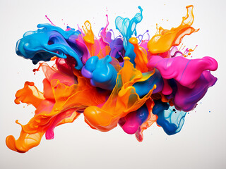 Colorful spilled ink creates an artistic abstract backdrop on white. - obrazy, fototapety, plakaty