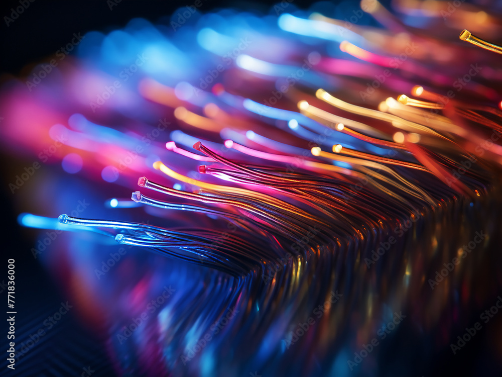 Aufkleber close-up of led screen blurs glowing threads in spectrum.