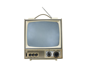Vintage white television isolated with cut out background.