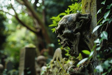 A spooky creature on an old graveyard.
